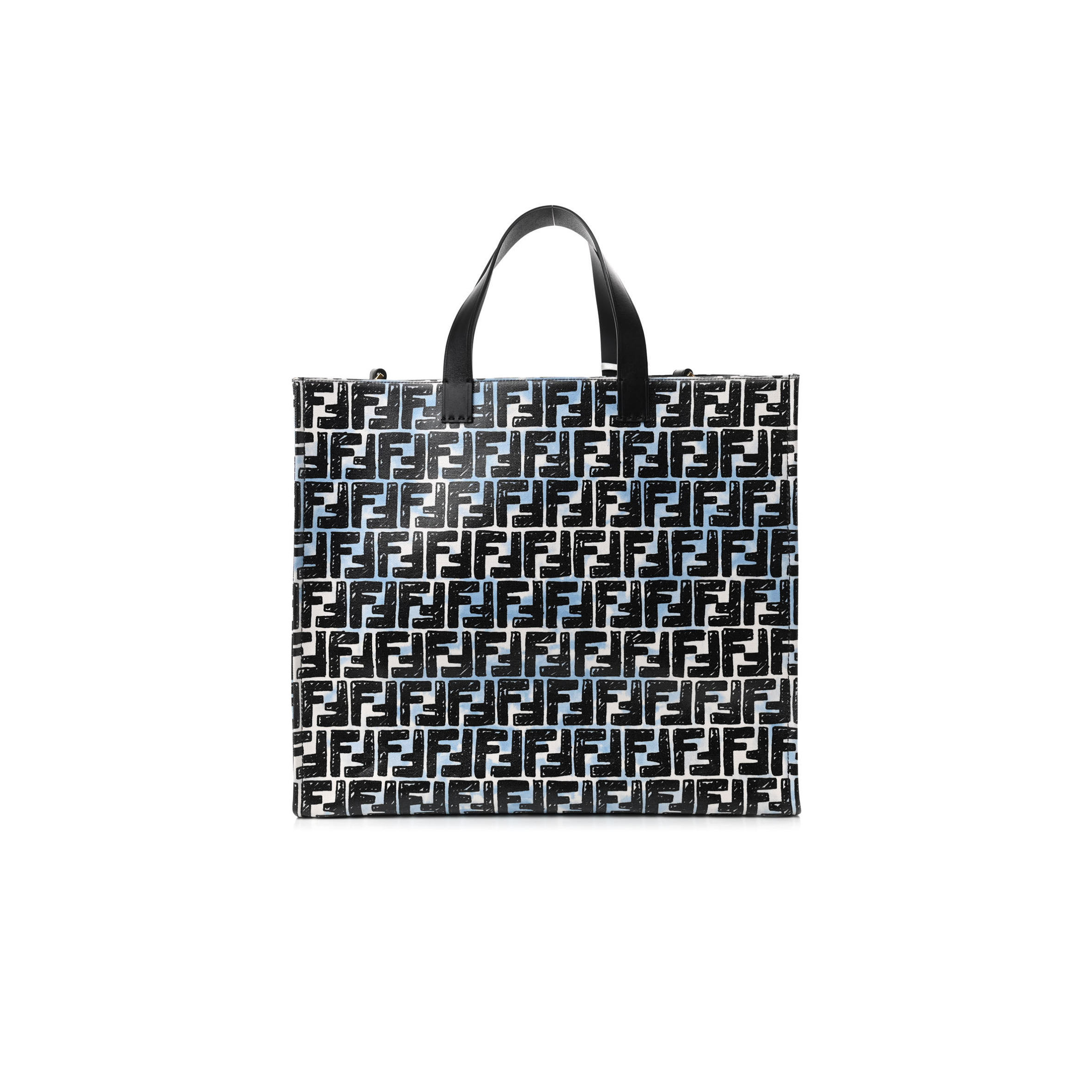 F**di x joshua vides coated canvas ff cloudy shopping tote white celeste black (39*35*19cm)